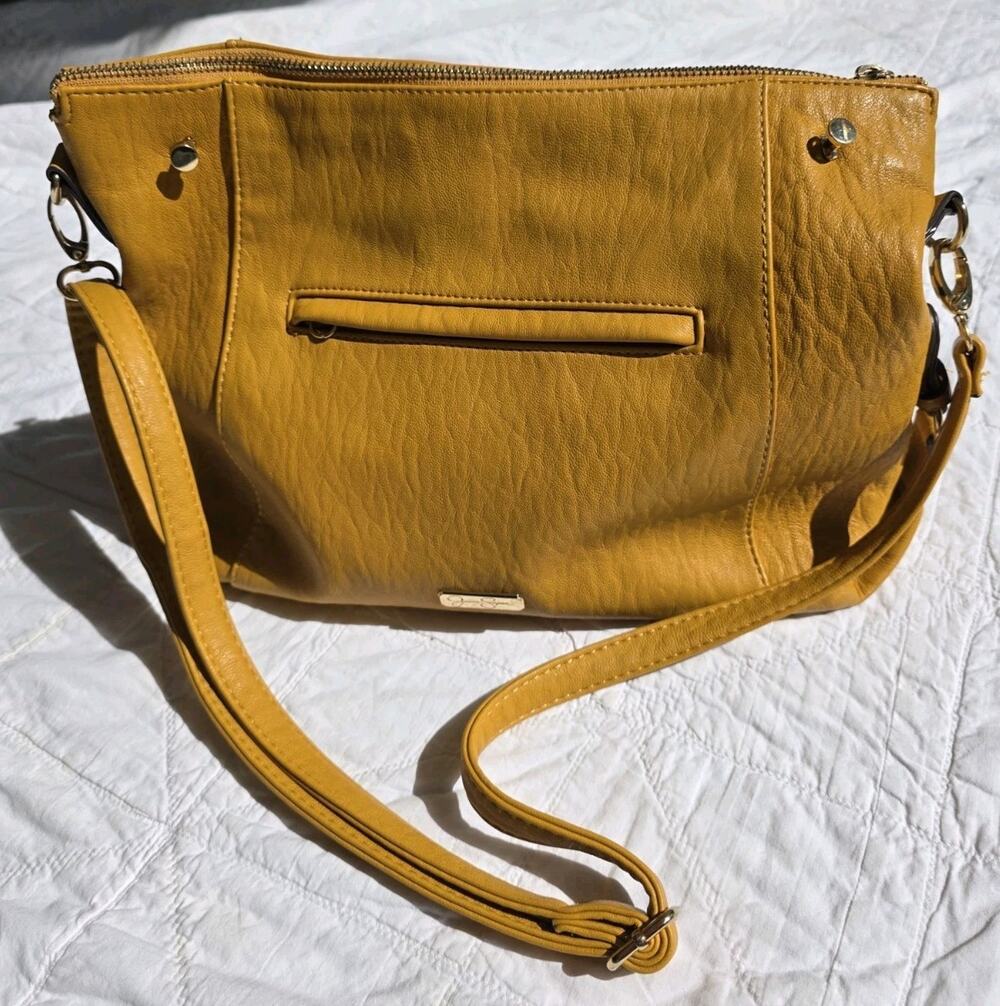 Jessica Simpson Mustard Yellow Leather Purse Animal Print Interior Missing Strap